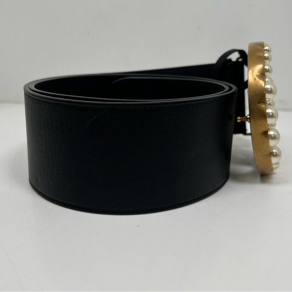 Gucci GG Faux Pearl Accent Black Wide Belt Size 95 - 38 - Picture 2 of 8